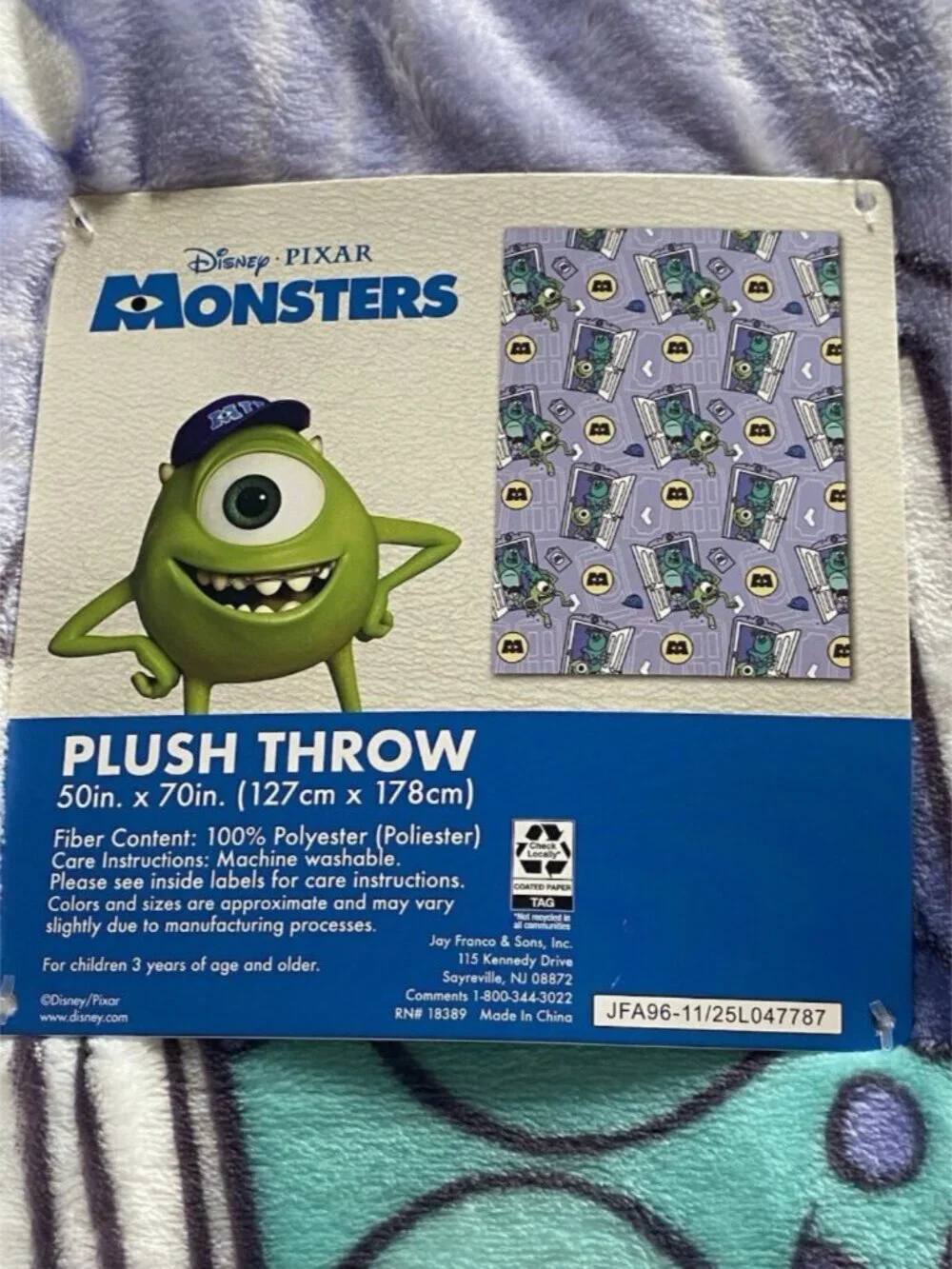 Disney‎ Pixar Monsters Inc Throw Blanket 50”X 70” Sully Mike Boo VIRAL NEW